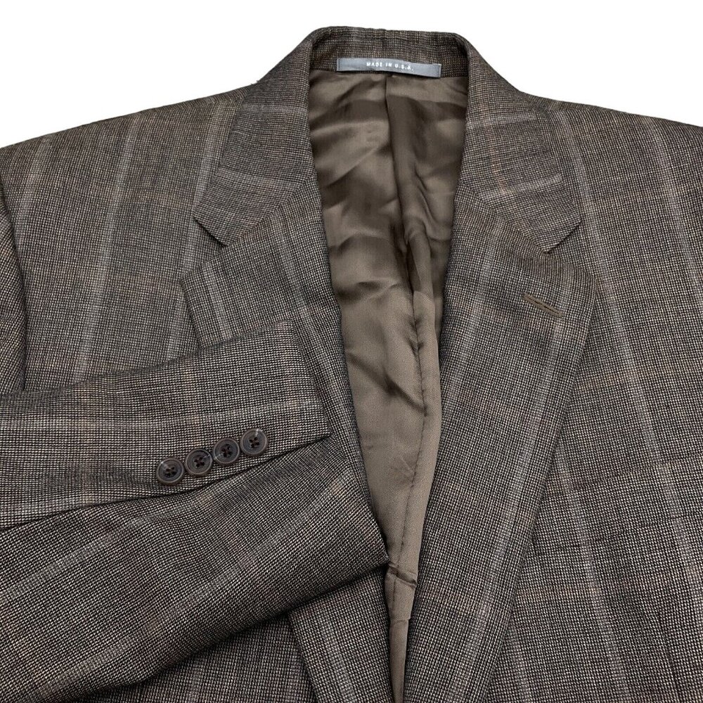 Hickey Freeman Blazer Men 43 Brown Rust Windowpane Plaid Bespoke Union‎ USA VTG